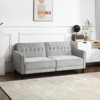 HOMCOM Sofá de 3 Plazas Convertible en Cama Tapizado en Terciopelo con Respaldo Ajustable para Salón 189x81x83,5 cm Gris(m-7)