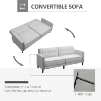 HOMCOM Sofá de 3 Plazas Convertible en Cama Tapizado en Terciopelo con Respaldo Ajustable para Salón 189x81x83,5 cm Gris(m-4)