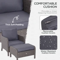 Outsunny 5 Piece Rattan Wicker Outdoor Patio Conversation Set with 2 Cushioned Chairs 2 Cushioned Ottomans and Glass End Desk(m-5)
