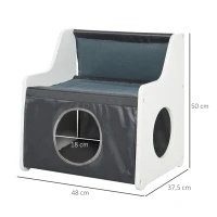 PawHut kattenhuis met terras 2-laags kattenbed gezellige kattengrot Oxford stof-grijs(m-3)