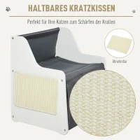 Pawhut Katzenhaus mit Terrasse 2-lagiges warmes Katzenbett Kuschelhöhle zum schlafen für Katzen, Oxford-Stoff, Weiß+Grau, 48x37,5x50 cm(m-6)