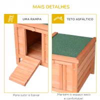 PawHut Coelheira de Madeira Exterior Coelheira para Roedores Animais de Estimação Pequenos com Teto Asfáltico e Rampa Antiderrapante 51x42x43cm Madeira(m-4)