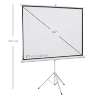 HOMCOM Ecran de Proiecție cu Stativ, Suprafață de Proiecție 4:3, Pliabil și Reglabil pe Înălțime, 171x128 cm, Alb(m-3)