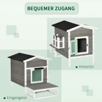 PawHut Kattenhuis, kattenhut, kattengrot, huis voor kleine dieren met terras katten honden(m-7)