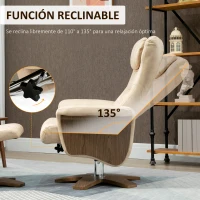 HOMCOM Sillón Relax Reclinable con Reposapiés Respaldo Reclinable 135° y Giratorio 360° para Salón 78x83x103 cm Beige(m-4)