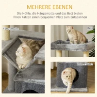 PawHut krabpaal 100 cm met hangmat speelboom kattengrot platforms klimboom kattenkrabpaal activiteit krabpaal pluche sisal grijs(m-5)