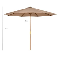 Outsunny parasol, 4-traps kantelbaar, kaki, 3 x 2,5 m(m-3)