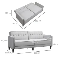 HOMCOM Sofá de 3 Plazas Convertible en Cama Tapizado en Terciopelo con Respaldo Ajustable para Salón 189x81x83,5 cm Gris(m-3)