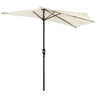 Outsunny 3(m) Half Parasol Semi Round Umbrella Patio Metal Frame Crank Handle for Balcony-- NO BASE INCLUDED, White(m-1)