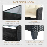 Outsunny 4 PCS Outdoor Patio Furniture Sets All Weather PE Rattan Chair set Indoor Outdoor Backyard Garden Coffee Table with Cushions Cream White(m-6)