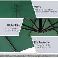 Outsunny 3 meter Cantilever Umbrella Garden Banana Parasol Patio Hanging Sun Shade Green(m-5)