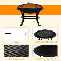 Outsunny misa paleniskowa kosz paleniskowy z ochroną przed iskrami ruszt do grilla grill ogrodowy 76 cm kolor czarny(m-6)