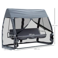 Outsunny Baloiço de Jardim de 3 Lugares Convertível em Cama com Rede Mosquiteira Carga Máxima 300kg 240x140x197cm Cinza(m-3)