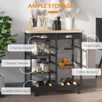 HOMCOM Wood/Steel Rolling Kitchen Island Trolley Serving Cart with Drawer Shelves Basket(m-4)