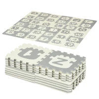 HOMCOM Tapete Puzzle para Bebés 36 Peças 31,5x31,5cm com 26 Letras (A-Z) e Números 0 ao 9 Quebra Cabeça Infantil de 3,24m² Espuma EVA Suave Cinza e Branco(m-1)