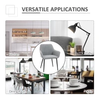 HOMCOM Mid-Century Dining Chairs Upholstered Linen Fabric Accent Chairs with Metal Legs, Set of 2, Light Grey(m-6)