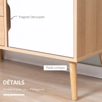 HOMCOM Buffet de salle à manger et cuisine Commode Meuble de Rangement sur Pieds avec 4 tiroirs Niche Placard Style scandinave Blanc Aspect Bois Clair(m-5)