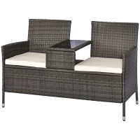 Outsunny ławka ogrodowa z technorattanu sofa ogrodowa ze stołem 2-osobowa stal kolor szary(m-11)