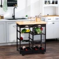 HOMCOM Wood/Steel Rolling Kitchen Island Trolley Serving Cart with Drawer Shelves Basket(m-11)