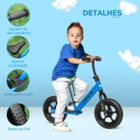 HOMCOM Bicicleta sem Pedais para Crianças de 2-5 Anos com Assento e Guiador Ajustáveis Bicicleta de Equilíbrio Infantil com Estrutura de Aço 89x37x55-60cm Azul(m-7)