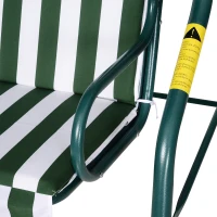 Outsunny 3 Seater Canopy Swing Chair Outdoor Garden Bench with Sun Cover Metal Frame - Green Stripes(m-10)