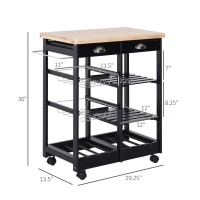 HOMCOM Wood/Steel Rolling Kitchen Island Trolley Serving Cart with Drawer Shelves Basket(m-3)