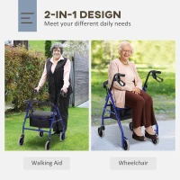 HOMCOM Adjustable Aluminum Rollator Rehabilitation Foldable Drive Medical Wheelchair W/ Bag(m-5)