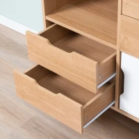 HOMCOM Buffet de salle à manger et cuisine Commode Meuble de Rangement sur Pieds avec 4 tiroirs Niche Placard Style scandinave Blanc Aspect Bois Clair(m-9)