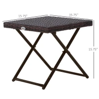 Outsunny Garden Small Folding Square Rattan Coffee Table Bistro Balcony Outdoor Wicker Weave Side Table 40H x 40L x 40Wcm Brown(m-3)