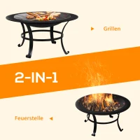 Outsunny misa paleniskowa kosz paleniskowy z ochroną przed iskrami ruszt do grilla grill ogrodowy 76 cm kolor czarny(m-4)