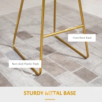 HOMCOM 2 pcs. Bar Stool Kitchen Stool with Backrest Plastic Pins for Kitchen Dining Metal Velvet Touch Polyester Fabric Foam Gold+Black 52.5 x 47 x 97 cm(m-5)