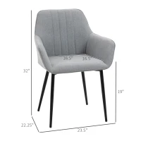 HOMCOM Mid-Century Dining Chairs Upholstered Linen Fabric Accent Chairs with Metal Legs, Set of 2, Light Grey(m-3)