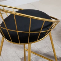 HOMCOM 2 pcs. Bar Stool Kitchen Stool with Backrest Plastic Pins for Kitchen Dining Metal Velvet Touch Polyester Fabric Foam Gold+Black 52.5 x 47 x 97 cm(m-11)