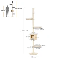 PawHut Kratzbaum Kletterbaum Deckenhoch Katzenbaum mit holz höhenverstellbare Katzenhöhle Sisal Plüsch Creme 50 x 50 x 232-252 cm(m-3)
