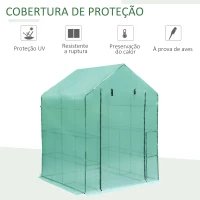 Outsunny Estufa de Jardim Estufa para Plantas com Prateleiras 143x143x195cm Estrutura de Aço Jardinagem Verde(m-4)