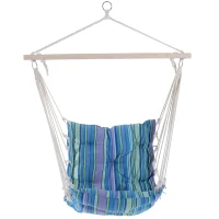 Outsunny Hamac Scaun Suspendat Captusit cu Funii si Schelet din Lemn si Bumbac cu Dungi(m-1)
