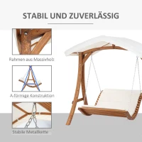 Outsunny Hollywoodliege für 2 Personen Doppelliege Doppel-Sonnenliege mit Dach mit Sonnendach Gartenliege Relaxliege Kiefernholz Natur 189,5 x 162  x 216  cm(m-6)