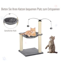 PawHut Kratzbaum mit Hängematte Katzenbaum Kletterbaum für Katzen mit Spin-Ball Grau 40x40x72 cm(m-6)