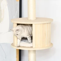 PawHut Kratzbaum Kletterbaum Deckenhoch Katzenbaum mit holz höhenverstellbare Katzenhöhle Sisal Plüsch Creme 50 x 50 x 232-252 cm(m-8)