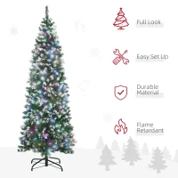 HOMCOM 6FT Tall Prelit Pencil Slim Artificial Christmas Tree with Realistic Branches, 300 Colourful LED Lights and 618 Tips, Xmas Decoration, Green(m-4)
