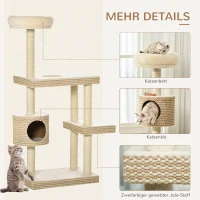 PawHut Katzenkratzbaum Katzenspielzeug Kletterbaum Sisal Polster Liegefläche Sisal samtartiges Polyester Beige+Kaffee 60 x 40 x 135 cm(m-5)