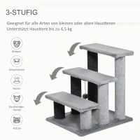 PawHut Drabinka dla Kota 3-stopniowa z Kratzami i Piłką, Drabinka dla Zwierząt dla Kotów do 5 kg Plusz Juta Szary 45 x 40 x 48 cm(m-7)