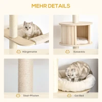 PawHut Kratzbaum Kletterbaum Deckenhoch Katzenbaum mit holz höhenverstellbare Katzenhöhle Sisal Plüsch Creme 50 x 50 x 232-252 cm(m-6)