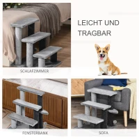 PawHut Drabinka dla Kota 3-stopniowa z Kratzami i Piłką, Drabinka dla Zwierząt dla Kotów do 5 kg Plusz Juta Szary 45 x 40 x 48 cm(m-4)