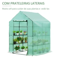 Outsunny Estufa de Jardim Estufa para Plantas com Prateleiras 143x143x195cm Estrutura de Aço Jardinagem Verde(m-6)