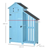 Outsunny Gartenhaus Gerätehaus Geräteschuppen mit Brennholzlagerraum Geräteschuppen mit 3 Ablagen Asphaltdach Tannenholz Himmelblau 130 x 54,5 x 180 cm(m-3)