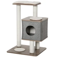 PawHut Kratzbaum mit abziehbarer Abdeckung Katzenhöhle Katzenbaum Kletterbaum für Katzen E1 MDFLeinen Jute Braun+Grau+Weiß 65 x 53 x 87 cm(m-11)