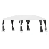 Outsunny Carpa Plegable 6x3 m Cenador para Jardín Gazebo con 6 Cortinas Mosquitera y Cremallera Bolsa de Transporte Impermeable para Exterior Blanco(m-1)