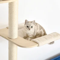 PawHut Kratzbaum Kletterbaum Deckenhoch Katzenbaum mit holz höhenverstellbare Katzenhöhle Sisal Plüsch Creme 50 x 50 x 232-252 cm(m-9)