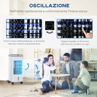 HOMCOM Raffrescatore Evaporativo 3 in1 con Ghiaccio e Umidificatore, 3 Velocità 3 Modalità, Telecomando e Timer, Bianco(m-8)